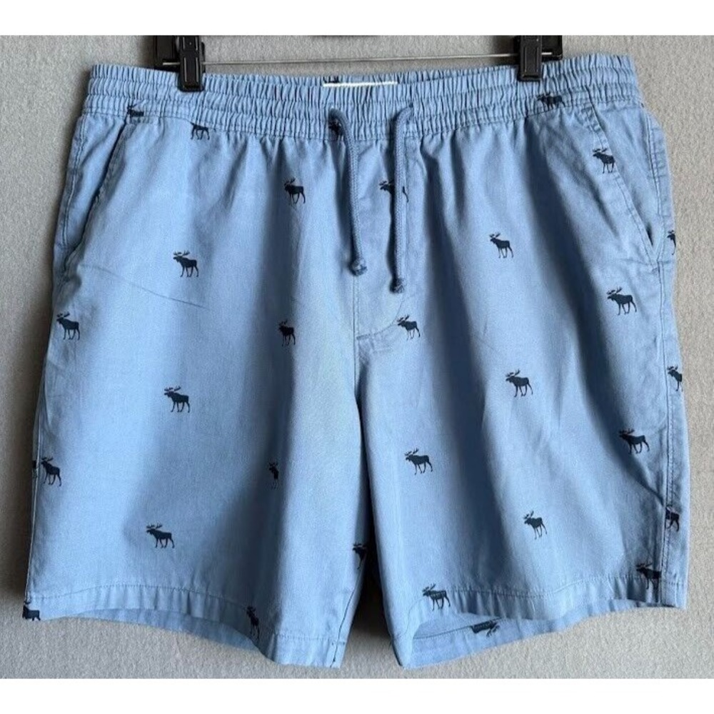 Abercrombie Fitch Short Men XL Blue‎ Logo Drawstring Casual Beach Preppy